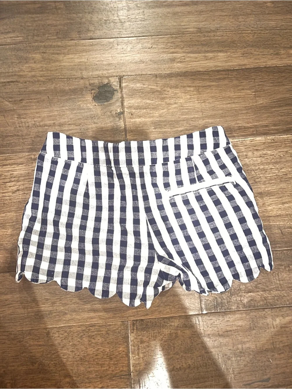 Crewcuts Navy & White Gingham Scalloped High-Waist Shorts